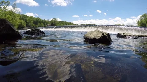 Lehigh River Chain Dam Low in Frame with Lots of Sky Stock Footage 76086655