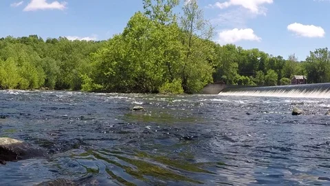 Lehigh River Chain Dam Low Angle Stock Footage 76086687