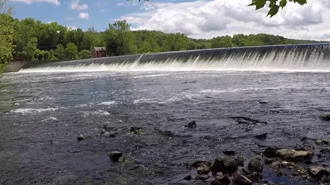 Lehigh River Chain Dam Pan Downstream Stock Footage 76085972