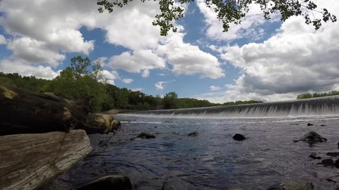 Lehigh River Chain Dam Time-lapse with Log in Foreground  Stock Footage 76089581