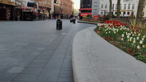 LEICESTER SQUARE GHOST TOWN DURING COVID-19 PANDEMIC LOCKDOWN, 4K Stock Footage 128838020