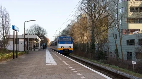 Leiden NS Lammenschans train station, with trains Stock Footage 39990996