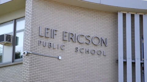 Leif Ericson Public School Sign Stock Footage