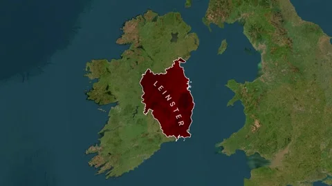 Leinster highlighted on the Ireland map with an animated region reveal video Stock Footage 343385163