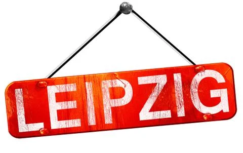 Leipzig, 3D rendering, a red hanging sign Stock Illustration