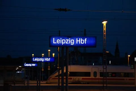LEIPZIG - AUGUST 18, 2018: 'Leipzig Hbf' sign for Leizpig Main railway station Stock Photos