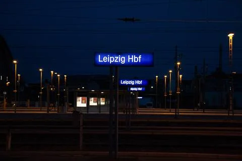 LEIPZIG - AUGUST 18, 2018: 'Leipzig Hbf' sign for Leizpig Main railway station Stock Photos