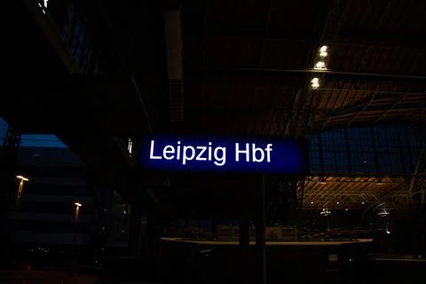 LEIPZIG - AUGUST 18, 2018: 'Leipzig Hbf' sign for Leizpig Main railway station Stock Photos