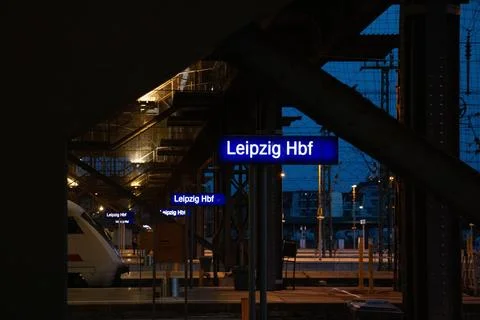 LEIPZIG - AUGUST 18, 2018: 'Leipzig Hbf' sign for Leizpig Main railway station Stock Photos