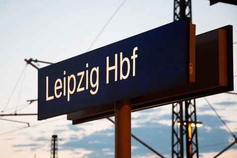 LEIPZIG - AUGUST 18, 2018: 'Leipzig Hbf' sign for Leizpig Main railway station Stock Photos