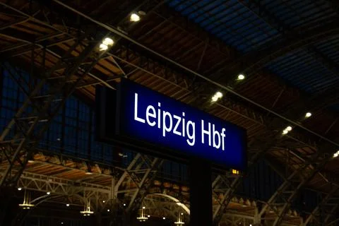LEIPZIG - AUGUST 18, 2018: 'Leipzig Hbf' sign for Leizpig Main railway station Stock Photos