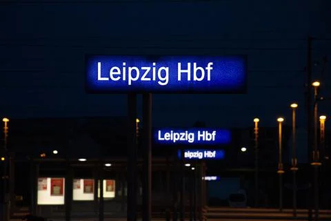 LEIPZIG - AUGUST 18, 2018: 'Leipzig Hbf' sign for Leizpig Main railway station Stock Photos