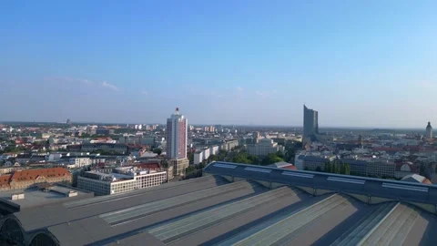 Leipzig central station with train arriving showing beautiful steel Video stock 284295496