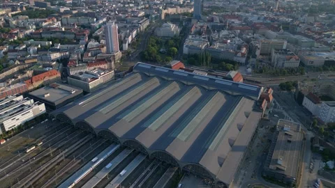 Leipzig central station with train arriving showing beautiful steel Video stock 284297912