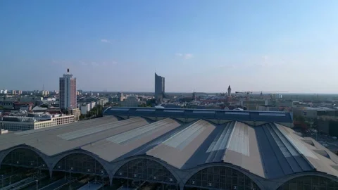 Leipzig central Terminus station, platform. Wonderful aerial view flight drone 스톡 동영상 283830905