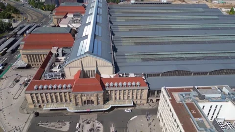 Leipzig central terminus station. summer day Fantastic aerial view flight drone Video stock 283823055