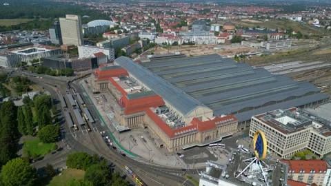 Leipzig central terminus station. summer day Lovely aerial view flight drone Stock Footage 283823069
