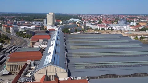 Leipzig central terminus station. summer day Beautiful aerial view flight drone Stock Footage 283823085