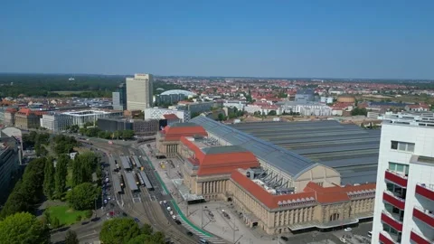 Leipzig central terminus station. summer day Amazing aerial view flight drone Video stock 283823117