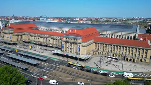 Leipzig central terminus station. summer day Gorgeous aerial view flight drone Video stock 283823142