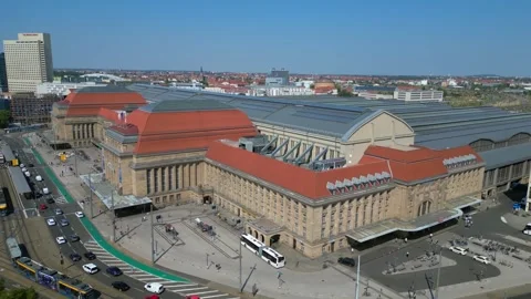 Leipzig central terminus station. summer day Wonderful aerial view flight drone Stock Footage 283823176
