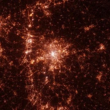 Leipzig city lights map, top view from space. Aerial view on night street lig Stock Photos