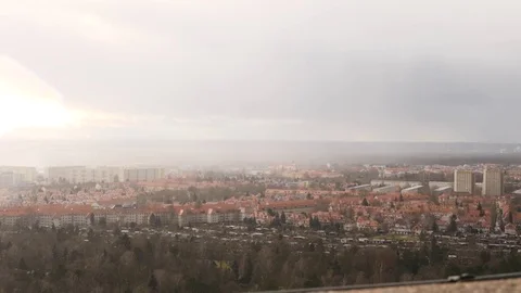 Leipzig City in  Snow Fall, From Monument to the Battle of the Nations Stock Footage 84899369