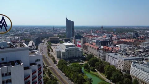 Leipzig cityscape, Opera House, skysraper. Great aerial view flight drone Video stock 283822608
