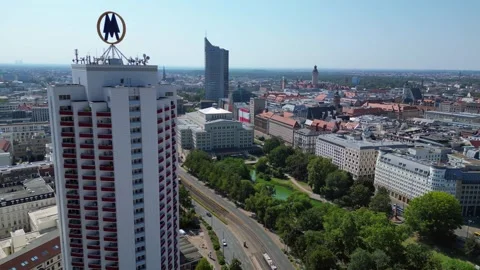 Leipzig cityscape, Opera House, skysraper. Perfect aerial view flight drone Stock Footage 283822655