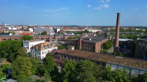 Leipzig cotton spinning mill brick buildings Unbelievable aerial view drone Stock Footage 283845788