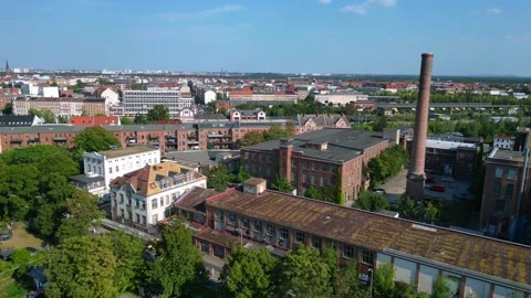 Leipzig cotton spinning mill brick buildings Breathtaking aerial view drone Video stock 283845834