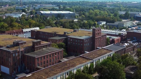 Leipzig cotton spinning mill brick buildings Perfect aerial view flight drone 스톡 동영상 283845902
