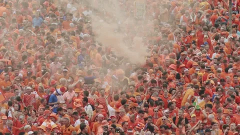 Leipzig, Germany - 06/23/2024: Energetic crowd of orange-clad fans Stock Footage 278143349