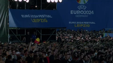 Leipzig, Germany - 06/23/2024: A large crowd gathers for the UEFA Euro Stock Footage 278142701