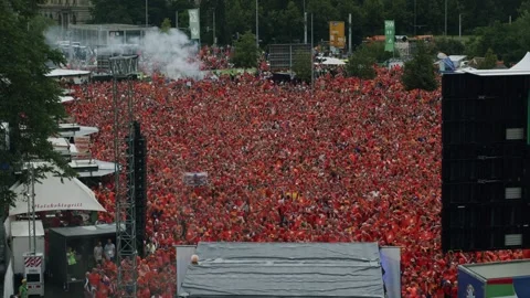 Leipzig , Germany - 06/26/2024: Huge crowd of Dutch fans at the European Stock Footage 278198972