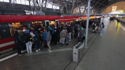 Leipzig, Germany - 11/23/2023: Leipzig Central Station: A Vibrant Hub of Stock Footage 258655265