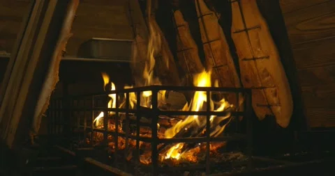 Leipzig, Germany - 12 03 2022: Salmon fish fillet grilled as flame salomon Stock-Footage 231301434