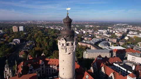 Leipzig, Germany. Aerial View of New Town Hall Tower Revealing Downtown Stock Footage 271318412