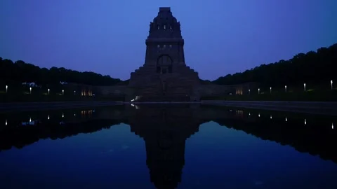 Leipzig, Germany Battle of the Nations Monument switching the illumination Stock Footage 132800286