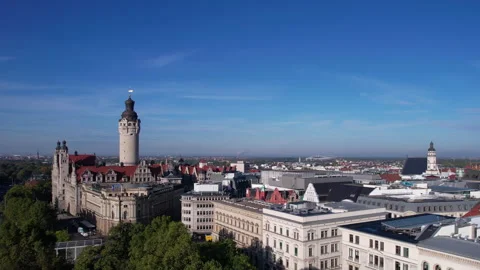Leipzig, Germany Establishing Drone Shot. New City Hall Tower and Stock Footage 269173153