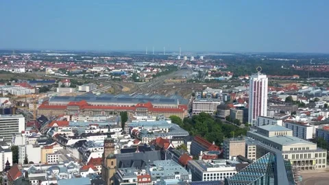 Leipzig, germany featuring the city skyscraper hochhaus and augustusplatz Video stock 284246262
