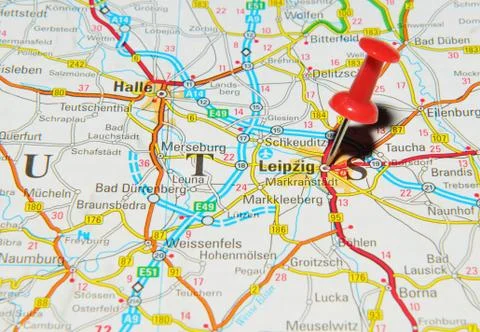Leipzig, Germany marked with red pushpin on map Stock Photos