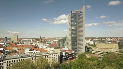 LEIPZIG, GERMANY - MAY 1, 2018. Aerial shot of the European Energy Exchange EEX Stock Footage 89485346