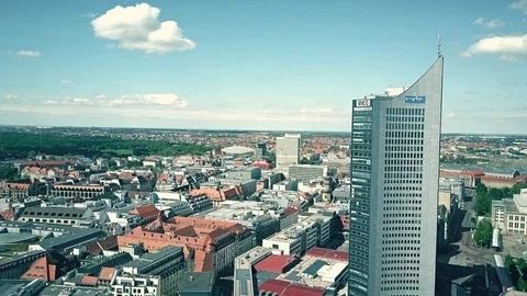 LEIPZIG, GERMANY - MAY 1, 2018. Aerial view of the European Energy Exchange EEX Stock Footage 89647005