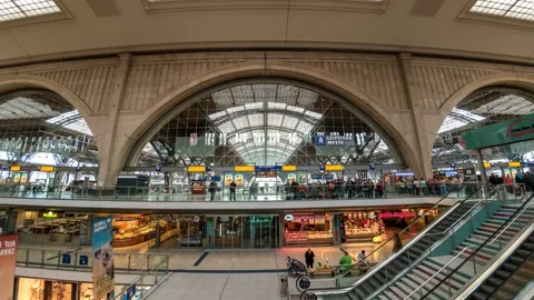 Leipzig Germany May 12, 2017: time Lapse of tourists at Leipzig Hauptbahnhof Stock Footage 263826645