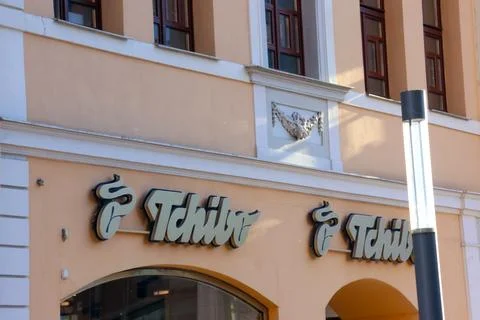 Leipzig, Germany, May 2, 2026: Tchibo Storefront on Historic Building Facad.. Stock Photos
