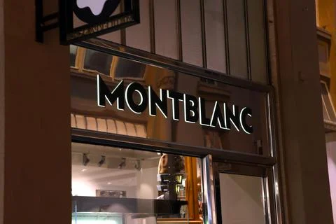 Leipzig, Germany, May 2, 2026: Montblanc Storefront Signage Reflecting Nigh.. Stock Photos