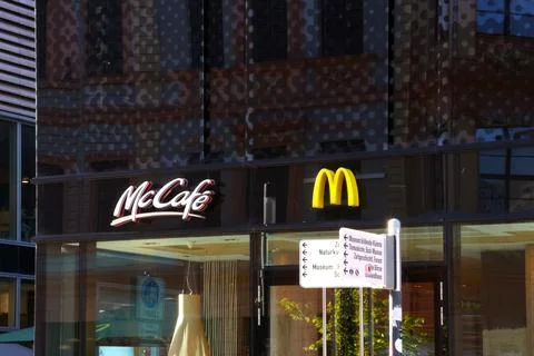 Leipzig, Germany, May 2, 2026: Urban McCafe Exterior with Iconic McDonald's.. Stock Photos