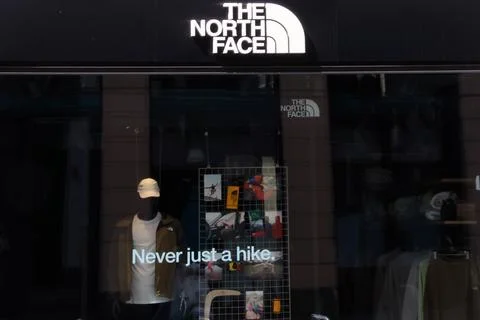 Leipzig, Germany, May 3, 2026: The North Face Storefront Display with Inspi.. Stock Photos