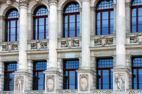 Leipzig, Germany, May 3, 2026: Historic Architectural Facade with Ornate Co.. Stock Photos